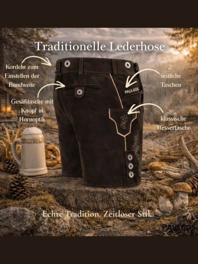 Lederhose Kurz Echtleder HK1 in Dunkelbraun