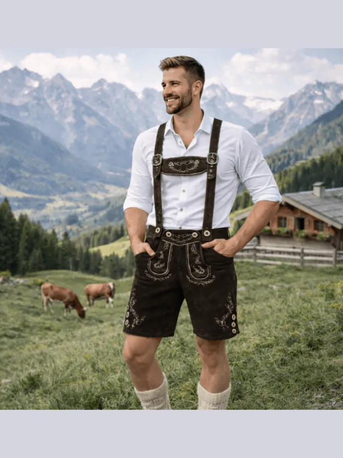 Lederhose Kurz Echtleder HK1 in Dunkelbraun