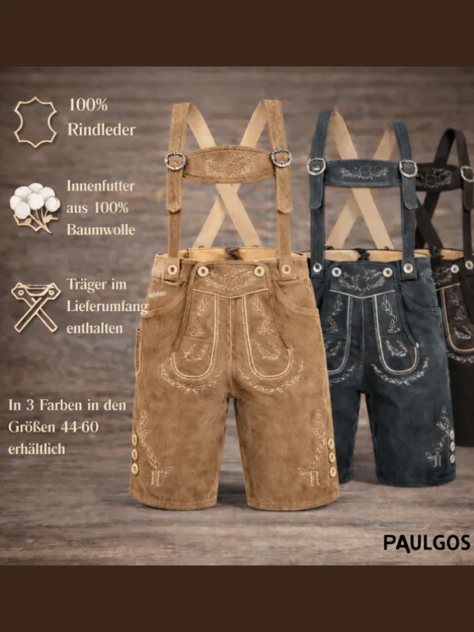 Lederhose Kurz Echtleder HK1 in Hellbraun