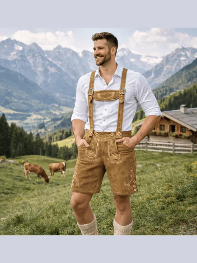 Lederhose Kurz Echtleder HK1 in Hellbraun