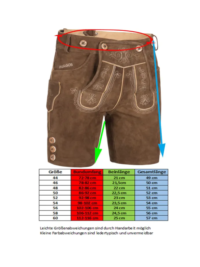 Lederhose Kurz Echtleder HK2 in Hellbraun