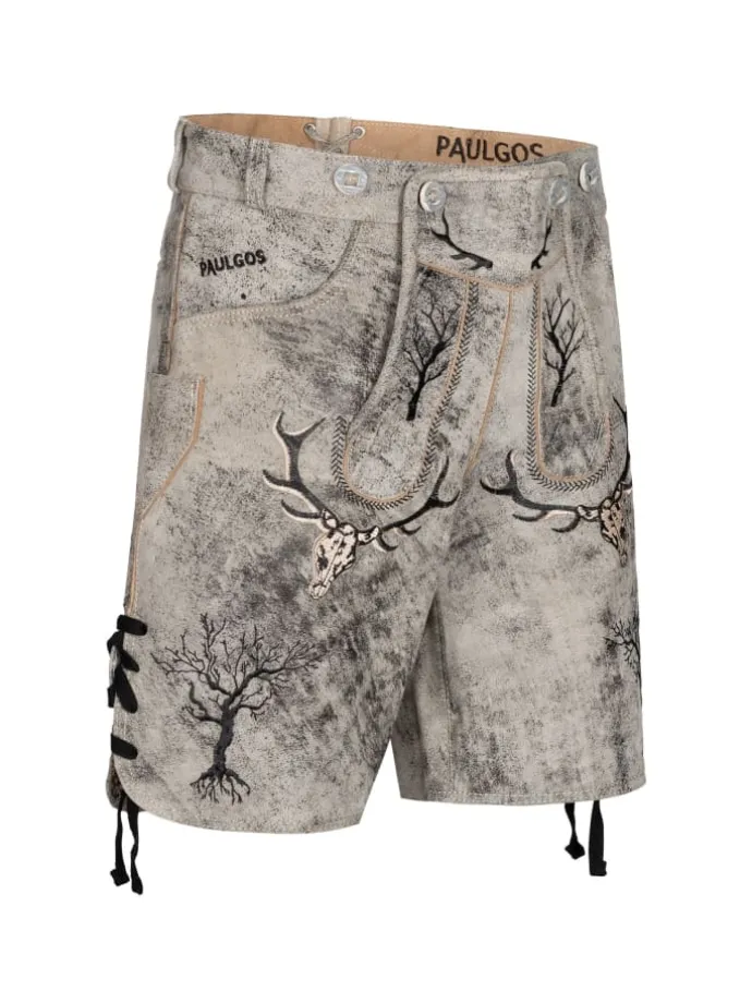 Lederhose Kurz Echtleder HK6 ANTIK in Mitternachtsgrau