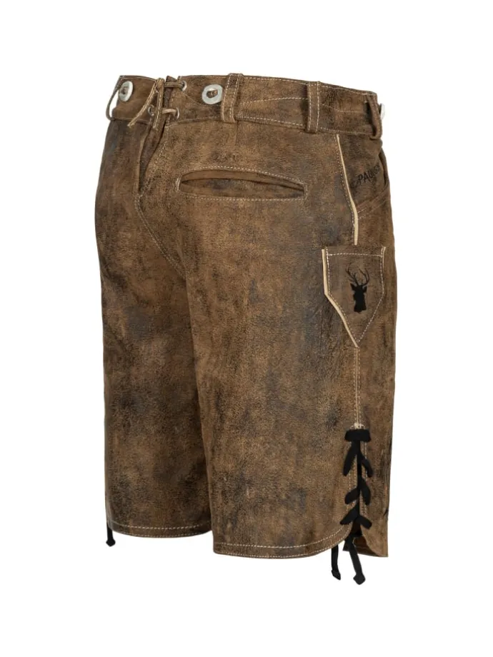 Lederhose Kurz Echtleder HK3 ANTIK in Whiskybraun