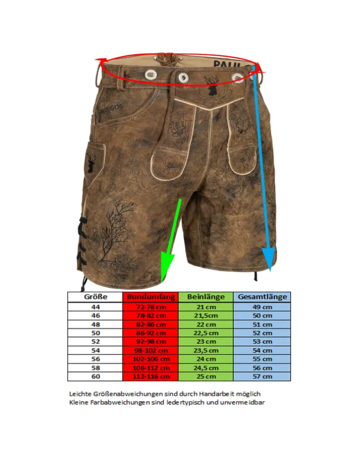 Lederhose Kurz Echtleder HK3 ANTIK in Whiskybraun