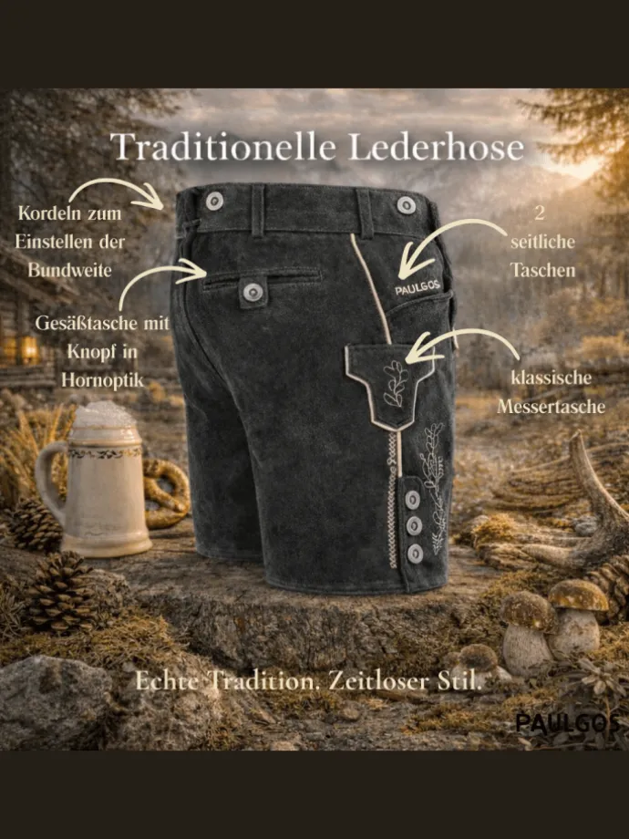 Lederhose Kurz Echtleder HK1 in Grau