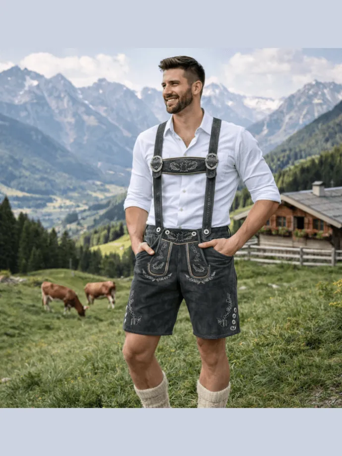 Lederhose Kurz Echtleder HK1 in Grau