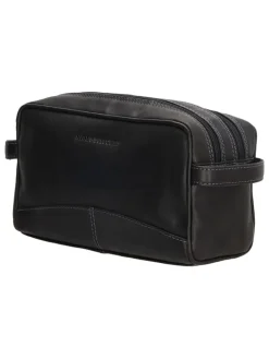 Leder-Kosmetiktasche in Schwarz  - (B)25 x (H)15 x (T)8,5 cm