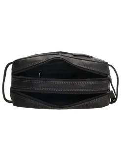Leder-Kosmetiktasche in Schwarz  - (B)25 x (H)15 x (T)8,5 cm