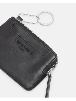 Leder-Münzbörse in Schwarz - (B)12,8 x (H)7,8 x (T)1 cm