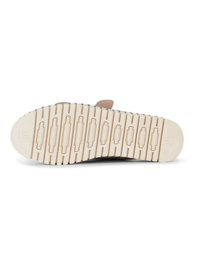 Leder-Pantoletten in Beige/ Gold