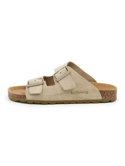 Leder-Pantoletten in Khaki