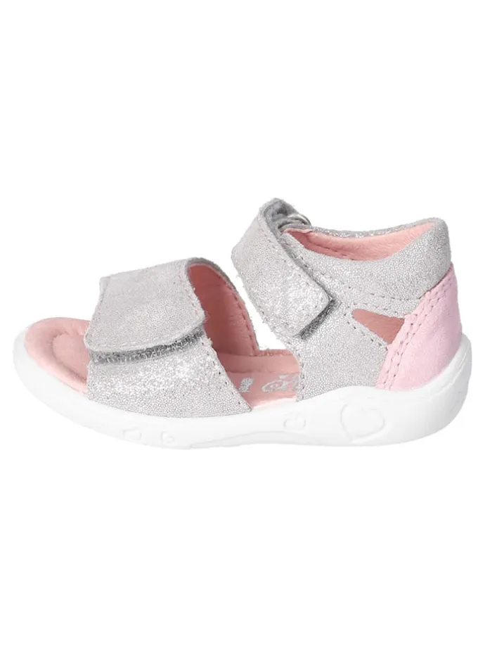 Leder-Sandalen in Grau/ Rosa