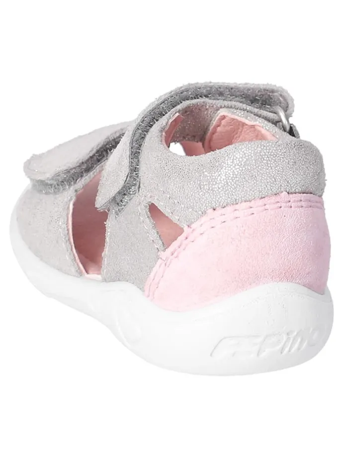 Leder-Sandalen in Grau/ Rosa