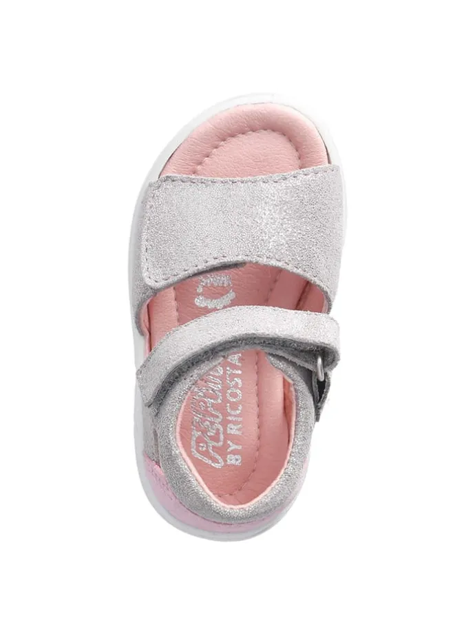 Leder-Sandalen in Grau/ Rosa