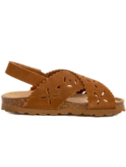 Leder-Sandalen in Hellbraun