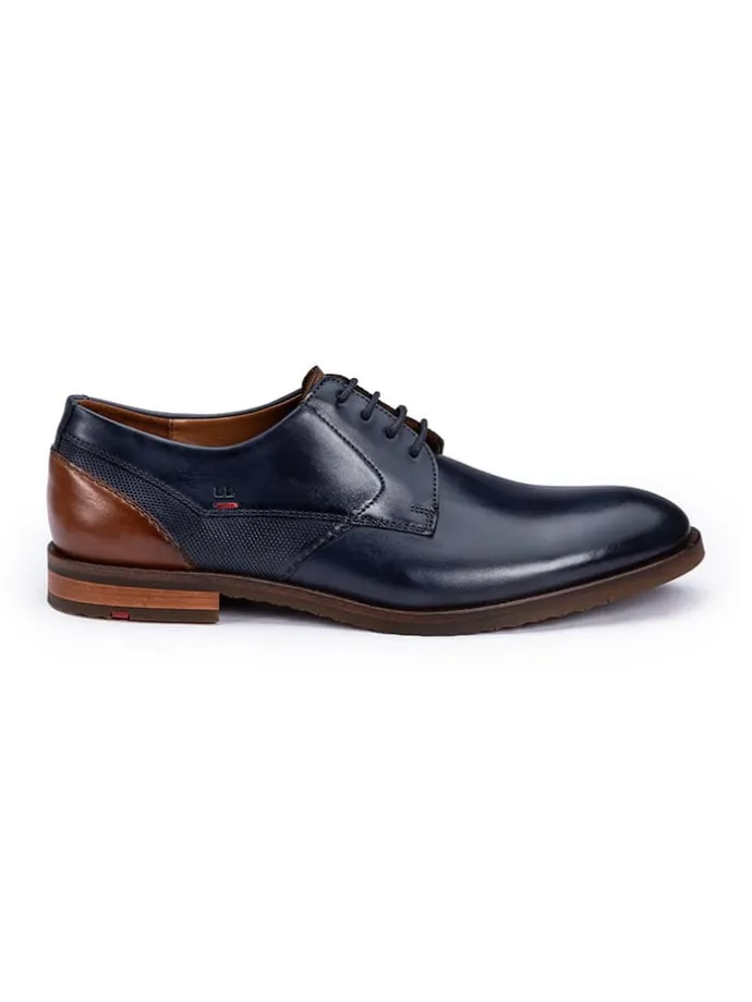 Leder-Schnürschuhe "Domino" in Dunkelblau/ Hellbraun