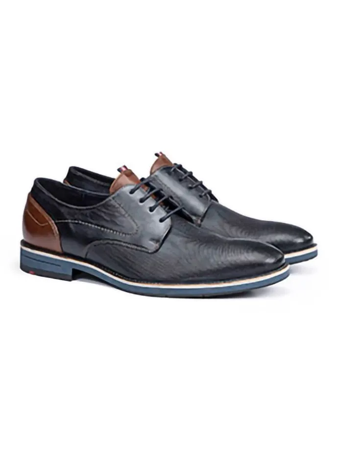 Leder-Schnürschuhe "Harris" in Dunkelblau/ Braun