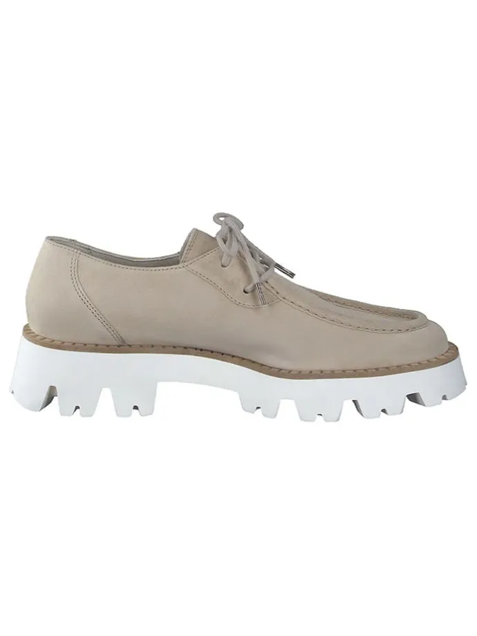 Leder-Schnürschuhe in Beige/ Weiß