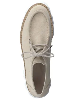 Leder-Schnürschuhe in Beige/ Weiß