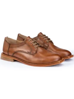 Leder-Schnürschuhe in Hellbraun