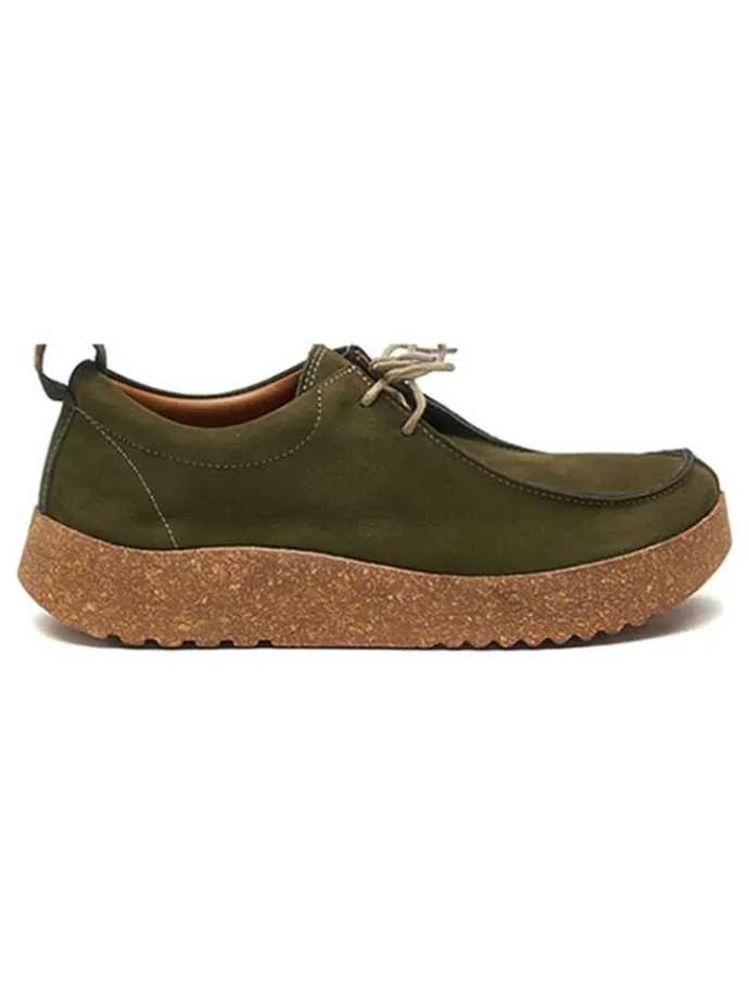 Leder-Schnürschuhe in Oliv
