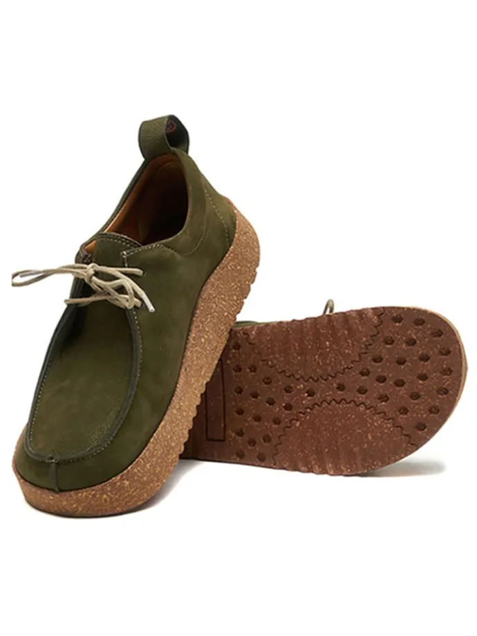 Leder-Schnürschuhe in Oliv