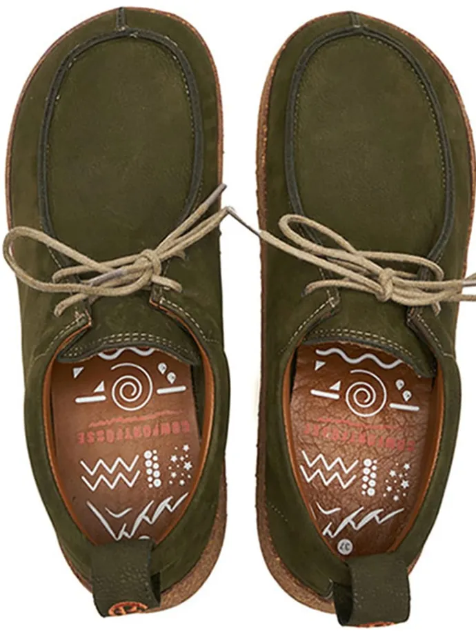 Leder-Schnürschuhe in Oliv
