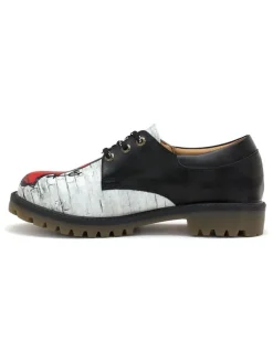 Leder-Schnürschuhe in Schwarz/ Weiß/ Rot