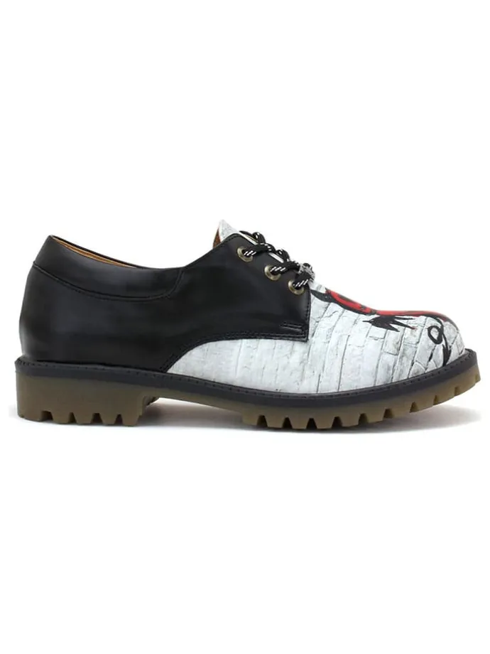 Leder-Schnürschuhe in Schwarz/ Weiß/ Rot