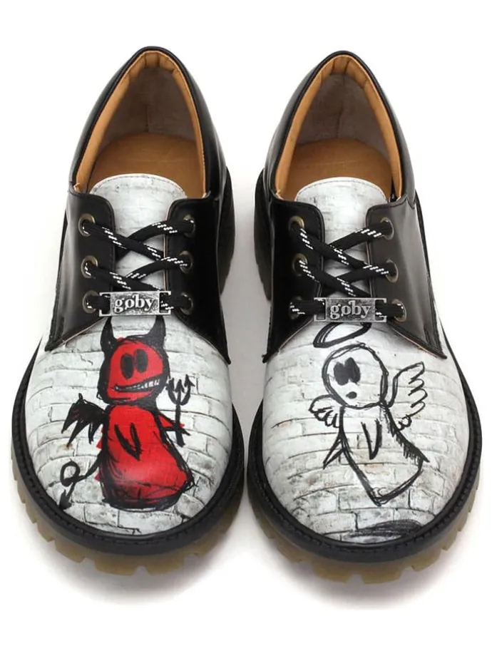 Leder-Schnürschuhe in Schwarz/ Weiß/ Rot