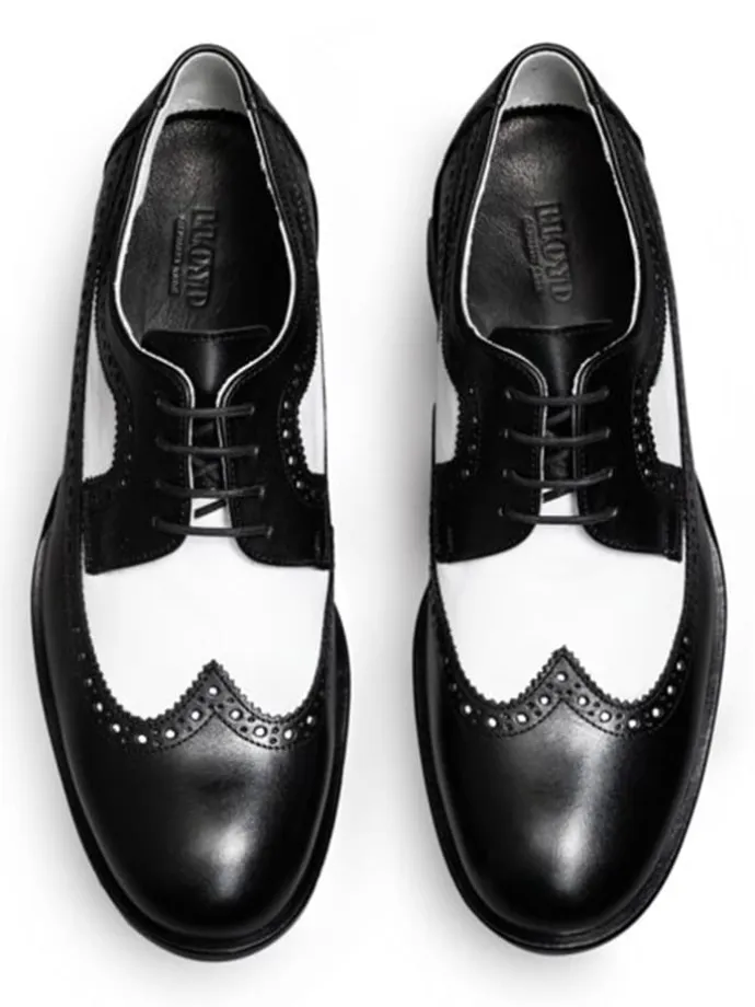 Leder-Schnürschuhe "Lionel" in Schwarz/ Weiß