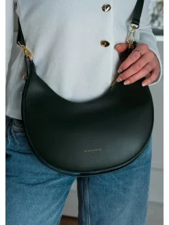 Leder-Schultertasche "Bruna" in Dunkelgrün - (B)25 x (H)15 x (T)8,5 cm
