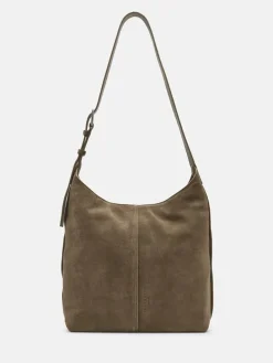 Leder-Schultertasche "Demi" in Khaki - (B)31 x (H)30 x (T)11 cm