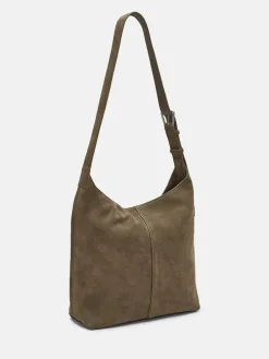 Leder-Schultertasche "Demi" in Khaki - (B)31 x (H)30 x (T)11 cm