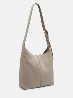 Leder-Schultertasche "Demi" in Beige - (B)31 x (H)30 x (T)11 cm
