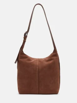 Leder-Schultertasche "Demi" in Hellbraun - (B)31 x (H)30 x (T)11 cm