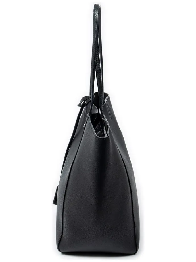 Leder-Schultertasche in Schwarz - (B)41 x (H)28 x (T)15 cm