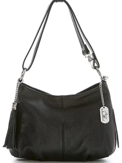 Leder-Schultertasche "Mia" in Schwarz - (B)30 x (H)20 x (T)8 cm