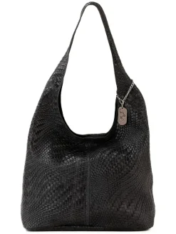 Leder-Schultertasche "Palladia" in Schwarz - (B)38 x (H)30 x (T)2 cm