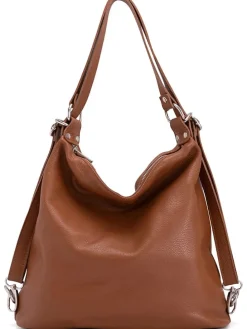 Leder-Schultertasche "Ylenia" in Cognac - (B)39 x (H)30 x (T)16 cm