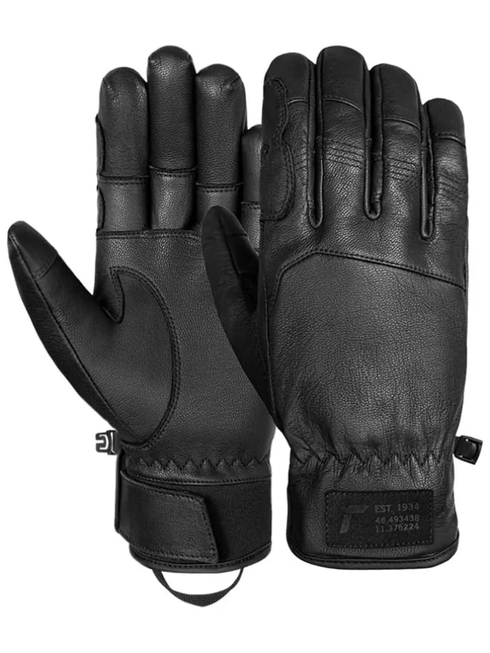 Leder-Ski-/ Snowboardfingerhandschuhe "Cooper" in Schwarz