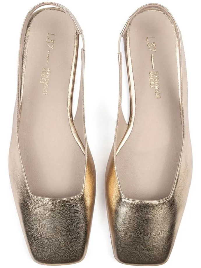 Leder-Slingballerinas in Gold