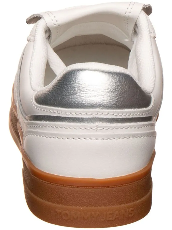 Leder-Sneakers in Creme/ Silber