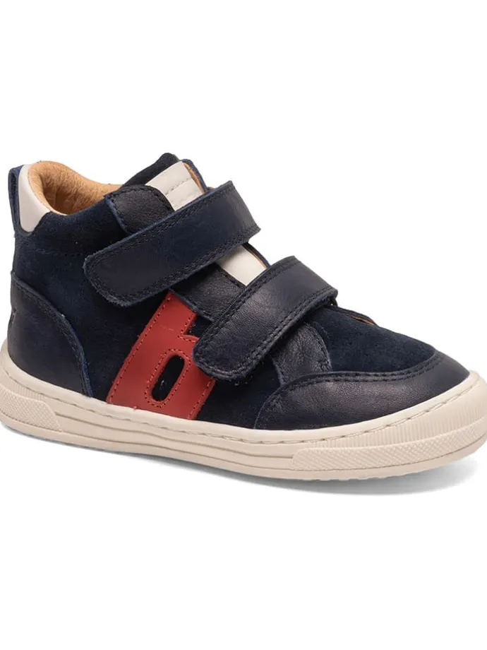 Leder-Sneakers in Dunkelblau/ Rot