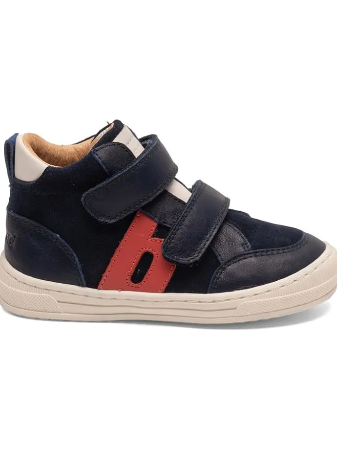 Leder-Sneakers in Dunkelblau/ Rot
