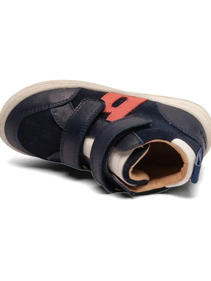 Leder-Sneakers in Dunkelblau/ Rot