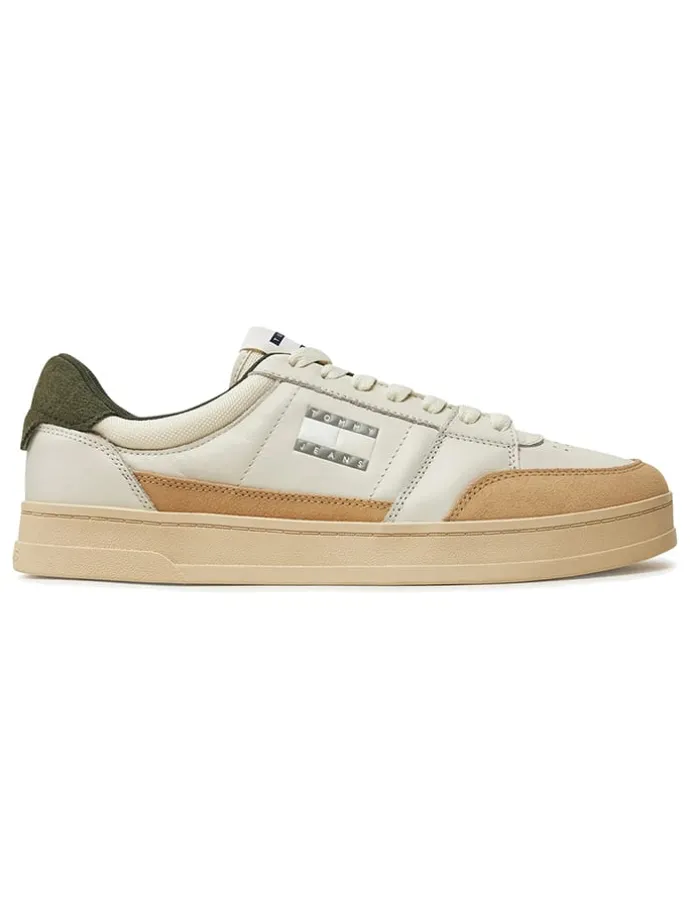 Leder-Sneakers in Khaki/ Beige/ Weiß