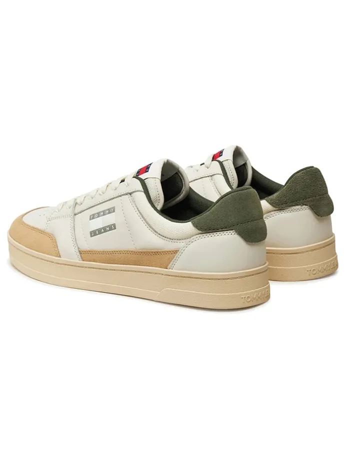 Leder-Sneakers in Khaki/ Beige/ Weiß