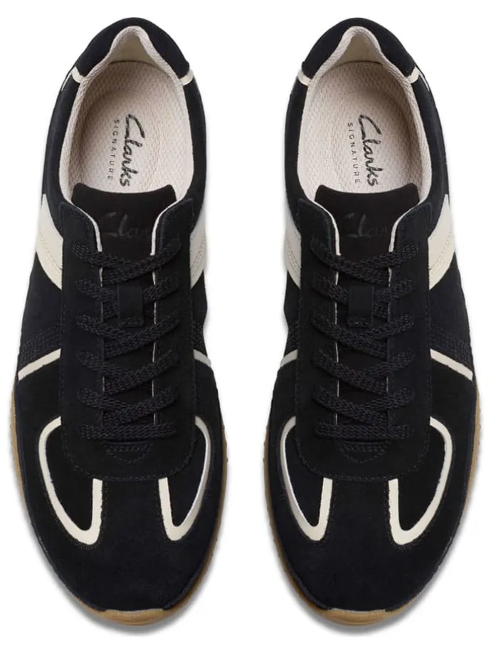 Leder-Sneakers in Schwarz/ Creme