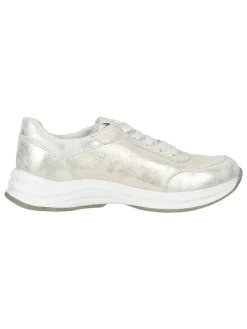 Leder-Sneakers in Silber/ Creme